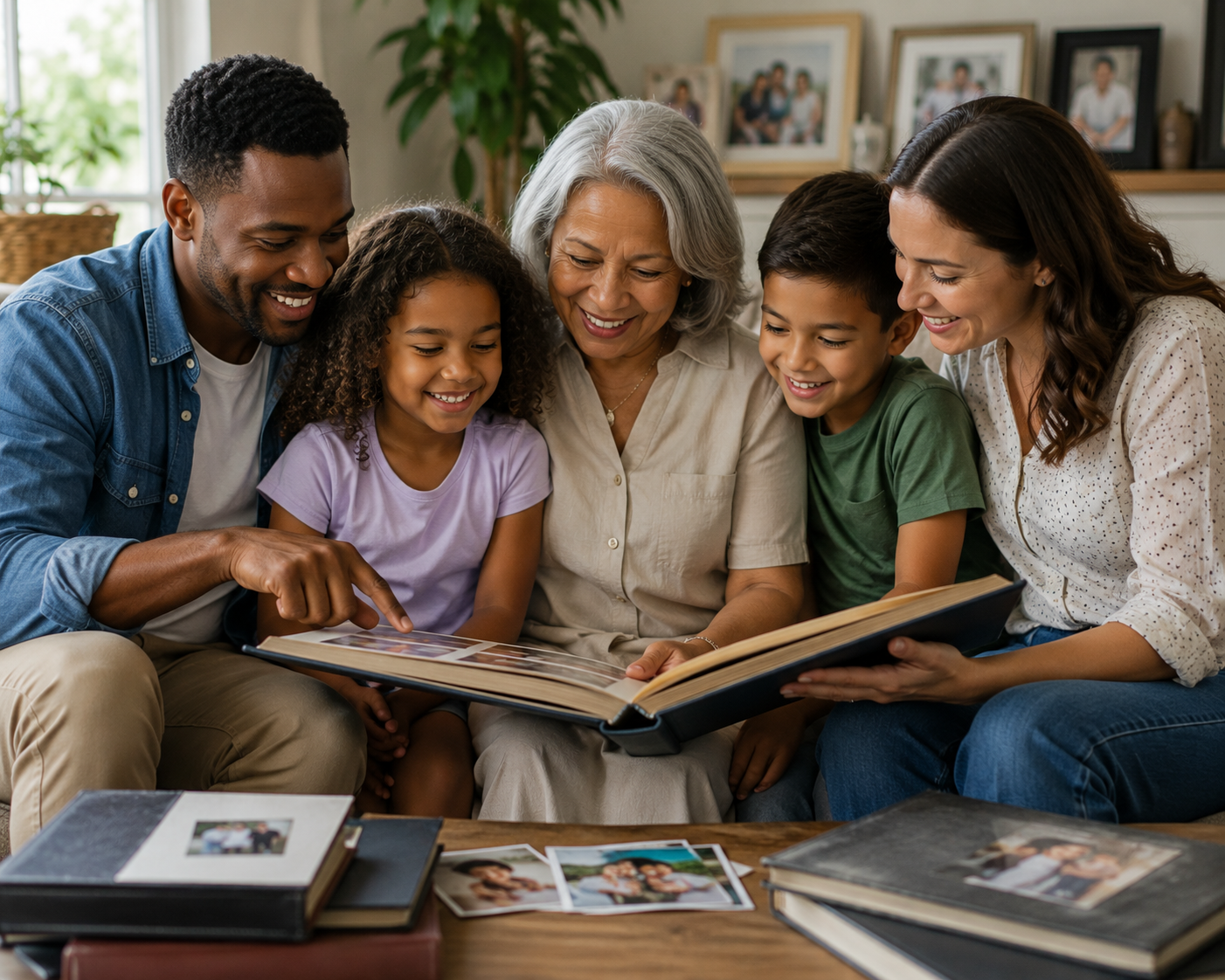 Family photo albums used for family history preservation