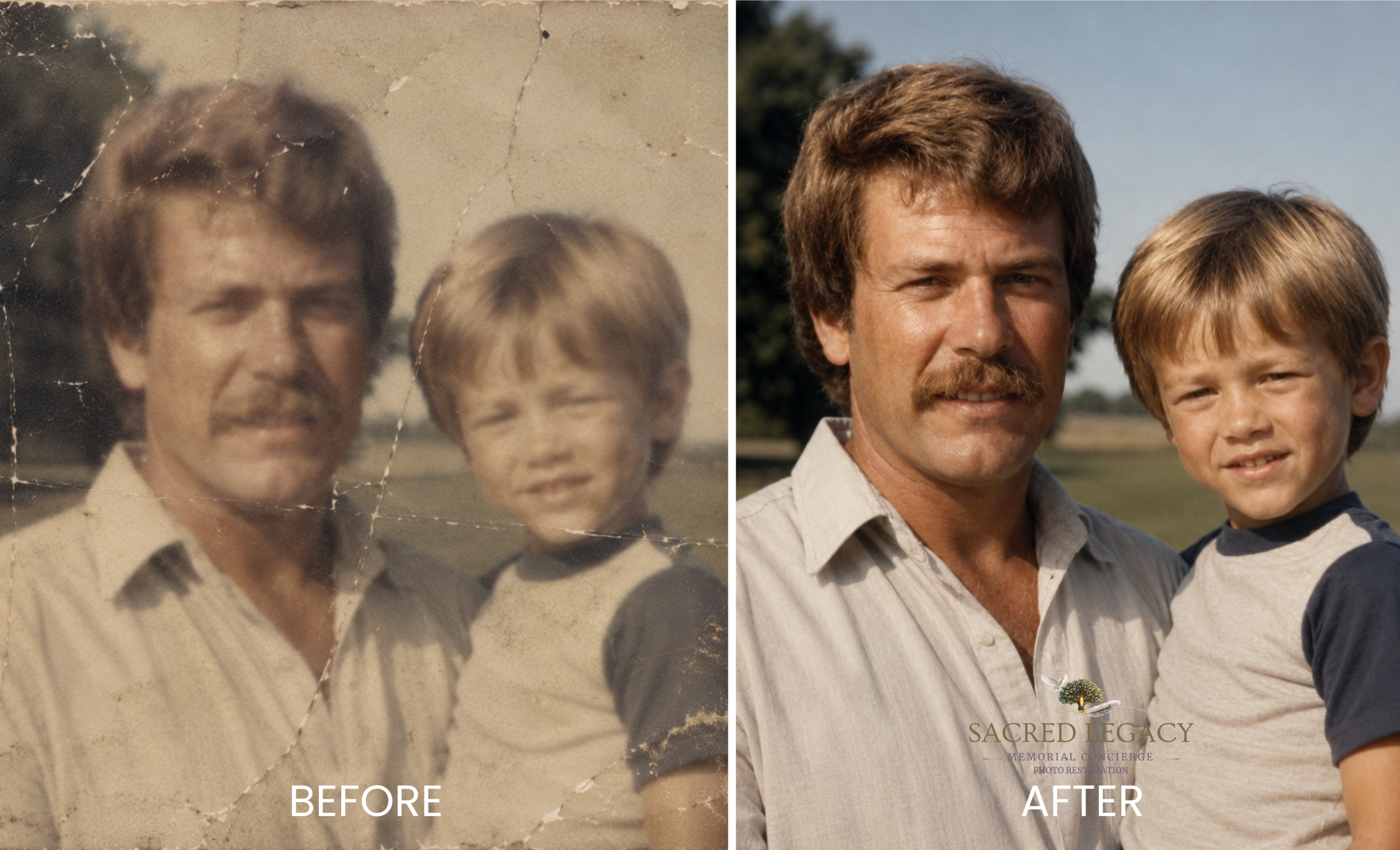 Father and son damaged photo restoration