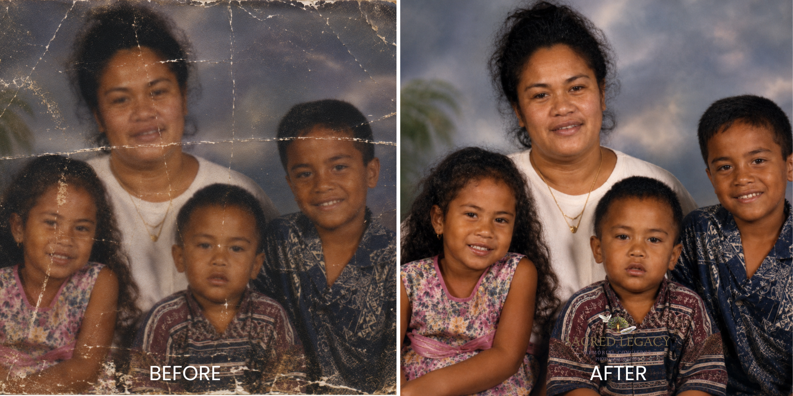 Mother and children photo restoration